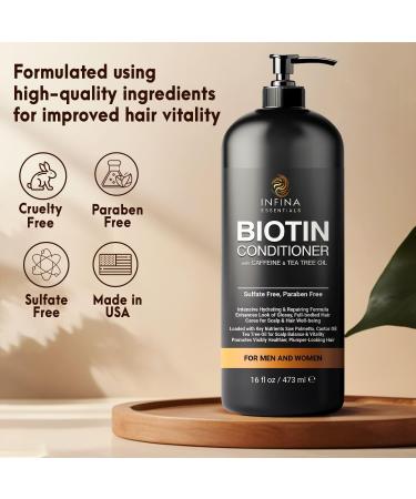 Biotin Conditioner with Caffeine & Tea Tree Oil - Volumizing & Revitalizing for Men & Women - 16 fl oz - Ideal for Damaged & Dry Hair - Buy Online on GoSupps.com