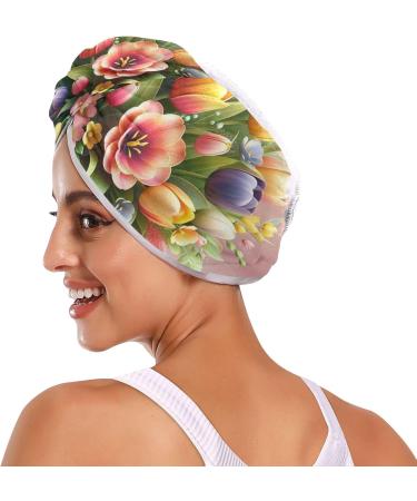 Elegant Tulip Flower Arrangement Hair Towel 2 Pack | Super Absorbent Quick Dry Hair Turbans for Women & Girls | Perfect Mother's Day Gift - Buy Online on GoSupps.com