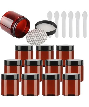 Tianzd 12 pieces small 200 ml brown plastic empty cream can with black lid 200 g empty socket screw box sheet metal cans cosmetic tap 6 pieces spatula brown 200ml