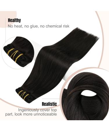 FSHINE 20 Inch Real Hair Clip-In Extensions - 120g - 7 Pieces Natural Black Remy Hair #1B - 50cm Length - Buy Online on GoSupps.com