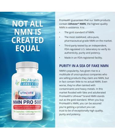 ProHealth Longevity NMN Pro 500 - Uthever Brand - Pharmaceutical Grade NMN Supplement - Boost NAD+ - 60 Capsules - Buy Online on GoSupps.com