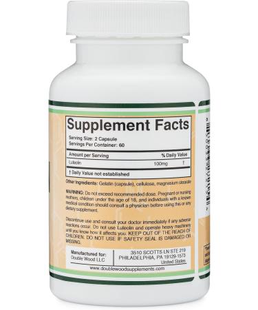 Double Wood Supplements Luteolin Supplement 100mg Servings of Bioactive Flavanoids (120 Capsules Gluten Free) Potent Polyphenols Flavonoid for Brain and Cardiovascular Support - Buy Online on GoSupps.com