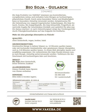 Yakeba Organic Soy Goulash Chunks | Vegan Meat Substitute | Non-GMO | 500g | Bio Quality | Perfect for Goulash & Chili sin Carne - Buy Online on GoSupps.com