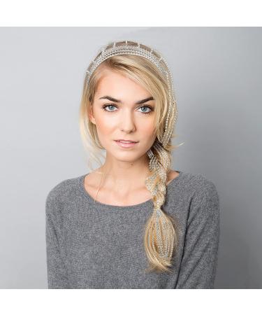 ORYOUGO Bling Rhinestone Tassel Headband - Sparkling Crystal Hair Band with Long Punk Chains for Women and Girls - Buy Online on GoSupps.com