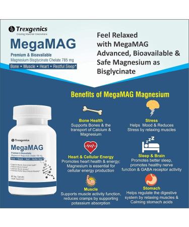Trexgenics Magnesium Bisglycinate 785mg - Bioavailable Sleep & Heart Support (60 Veg Capsules) - Buy Online on GoSupps.com