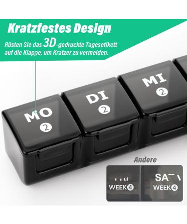 28-Day Tablet Organizer Box | Weekly Pill Box with 7 Compartments for Vitamins & Supplements - Black - Buy Online on GoSupps.com