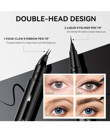EONFAVE Eyebrow Pen Hair Drawing 2in1 DualEnd Microblading Eyebrow Pen Waterproof and Eyeliner Curved Eyebrow Pencil with 2 Points Precise Brush Tip Natural Dark Brown - Buy Online on GoSupps.com
