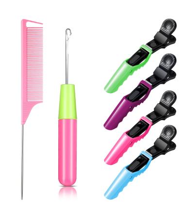 6 Pieces Latch Crochet Hooks for Hair Needle Comb Hair Clip Set Include Crochet Needles  Rat Tail Comb and 4 Pieces Alligator Hair Clips for Women Girls Kids Adults Braid Hair and Hair Extension