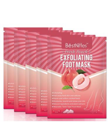 Bestniffes 5 Packs Foot Peel Mask ,Soft Foot Exfliating Mask Cosmetics, Nature Peeling Callus, Dead Skin, Repair Rough Heels for Men & Women (Peach)