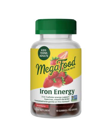 Megafood Iron Energy Gummies Iron Supplement for Women Men Teens & Kids with Vitamin B12 & B6 Vitamins from The Makers of Blood Builder Supplement Strawberry Flavor 60 Count