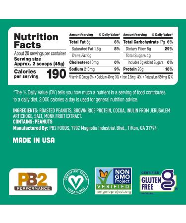 PB2 Performance Peanut Protein Powder with Dutch Cocoa - 2 Lbs | High-Protein  Low-Calorie Snack - Buy Online on GoSupps.com