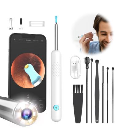 Ear wag removal Otoscope: 1080p WiFi ear cleaner camera IP67 waterproof ear cleaner 360 -wide angle ear cleaning camera 3.5mm lens ear endoscope with 6 LEDs for iPhone iPad and Android R1+ white