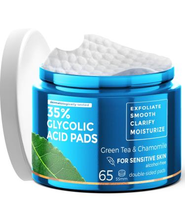 FORMULAB Glycolic Acid Pads 35% with Chamomile & Green Tea New 2024 Exfoliating Face Pads Exfoliating Pads for Face 65 pads