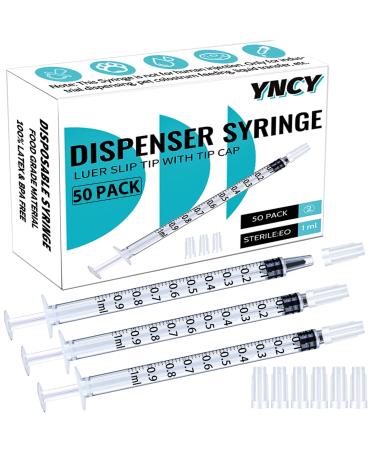 1ml Syringes with Cap Luer Slip Tip Whole Pack Bulk Sterile Sealed No Needle 50 pcs 1ML