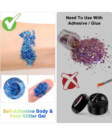 URAQT Body Glitter Gel Set - 50ml Holographic Mermaid Sequins, Chunky Cosmetic Glitter for Face, Body, Hair & Nails - Sparkling Festival Party Lotion - White, Blue, Pink - 3Pcs - Buy Online on GoSupps.com