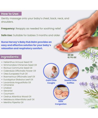 NURSE HARVEY'S BABY RUB BALM (Purely Natural Baby Chest Rub 3 Month+ Soothes Coughs & Stuffy Noses) 0.7Fl Oz - Buy Online on GoSupps.com