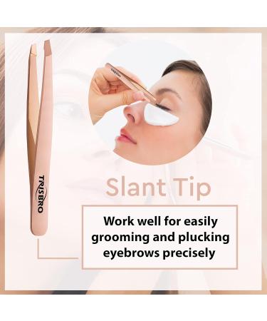 Slant Tip Tweezer - Professional Eyebrow Stainless Steel Tweezers - Splinter Tweezer for Facial Hair Removal - Best Precision Slant Tweezer for Ingrown Hairs (Rose Gold) - Buy Online on GoSupps.com