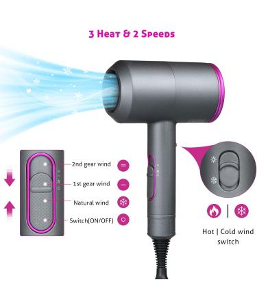 1800W lonic Hair Dryer Fast Hairdryer Blow Dryer Professional Salon Ionic Blow Dryer with 3 Nozzles & 1 Diffuser & 3 Heating & 2 Speed & Cold Settings Fast Drying for Salon Home Travel - Buy Online on GoSupps.com