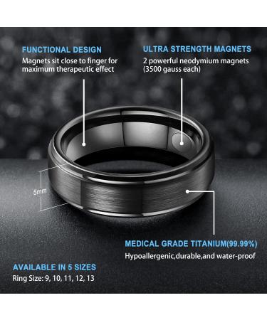 JEROOT Titanium Magnetic Rings - Step Edge Sleek Design for Men Women | 2 Strong Magnets | Jewelry Gift Box | Black 5mm Z 1/2 (3500 Gauss) - Buy Online on GoSupps.com