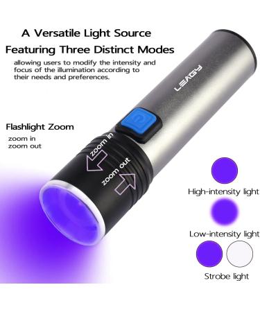 LEAGY 2-Pack USB Rechargeable 395nm Mini UV Torch Adjustable Zoom & Brightness 3 Light Modes - for Pet Urine Detection Scorpion Hunting Counterfeit Detection UV Glue Curing Nail Art etc - Buy Online on GoSupps.com