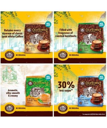 CNMART Malaysia Oldtown 3 in 1 White Coffee Hazelnut Classic Less Sugar and White Milk Tea 4 Assorted Flavours 15 Sachets (Pack of 4) - Buy Online on GoSupps.com