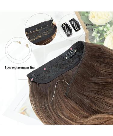 Invisible Wire Hair Extension 12 inch Wavy Light Ash Brown with Highlights - Synthetic Clip in Hair Pieces for Women - Buy Online on GoSupps.com
