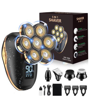 Electric Head Shavers for Bald Men 7D 5 in 1 Head Shavers for Bald Men Waterproof Bald Shavers for Men Rechargeable Men's Rotary Shavers Grooming Kit with LED Display