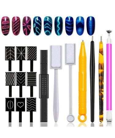 XEAOHESY 16 Pieces Nail Magnet Tool Set Magnet Plate Wand Board Magnetic Pen Stripe Nail Magnet Double Ended Magnet Wand Magnet Stick for Cat Eye Gel Polish Nail Art A-16 MAGNETIC PLATES
