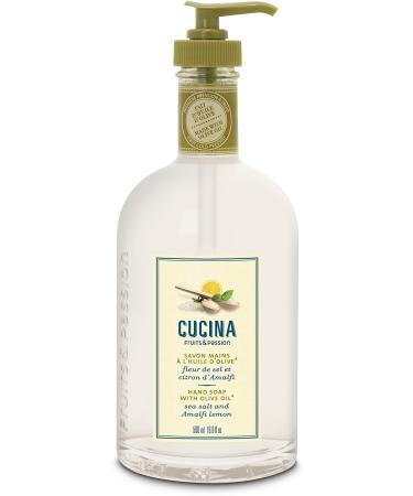 Fruits & Passion  Cucina  Sea Salt & Amalfi Lemon - Luxury Hand Soap with Olive Oil (16.9 fl oz) - Liquid Hand Wash with Glass Soap Dispenser