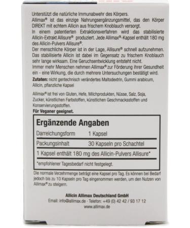 Allimax30 Capsules - Original 100% Stabilized Allicin - Odorless Garlic Capsules for Natural Protection | Allicin Allimax Deutschland GmbH - Buy Online on GoSupps.com