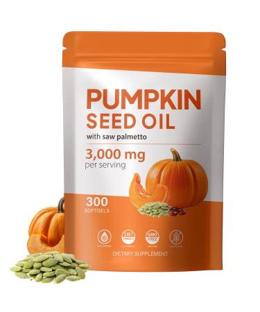 TTGUMMYAMAL Pumpkin Seed Oil with Saw Palmetto Capsules - 300 Softgels Pumpkin Seeds Oil Supplement - Cold Pressed Pure Virgin il - Supports Hair Urinary Bladder & Prostate Health Non-GMO