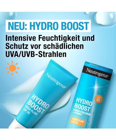 Neutrogena Hydro Boost Aqua Fluid LSF 25 - 50ml | Light Facial Care & Moisture Fluid with Hyaluronic Acid & Vitamin C for Intense Hydration - Buy Online on GoSupps.com