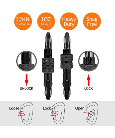 L-Rover Lightweight Locking Carabiner Clips Carabiner Heavy Duty x3/12kN/2645-pound Rating Caribeaners for Hammocks Swing Locking Dog Leash and Harness  Camping Keychains Hiking&Utility 12KN Black/Black - Buy Online on GoSupps.com