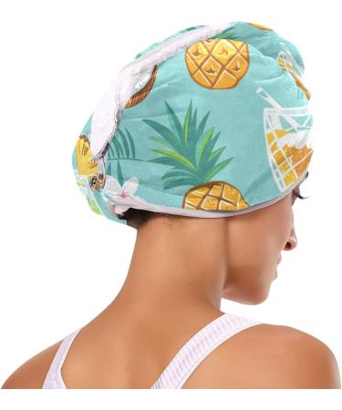 Super Absorbent Pineapple Juice Green Hair Towel 2 Pack - Quick Dry Hair Turbans with Button Twist Wrap for Women & Girls - Buy Online on GoSupps.com