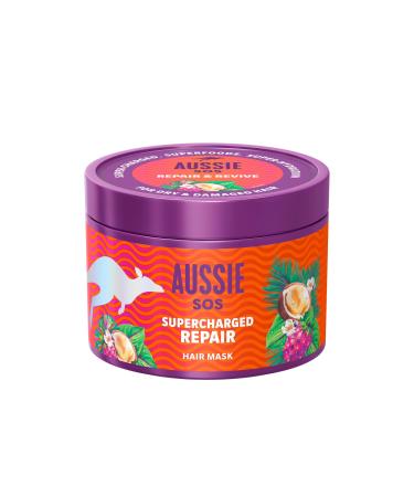 Aussie SOS Supercharged Repair Masque capillaire 500 ml pour cheveux secs et ab m s aide r parer et prot ger contre les dommages laisse les cheveux doux lisses et hydrat s pendant 100 heures