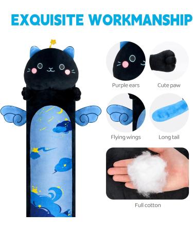 Mewaii 36in Long Cat Plush Pillow - Soft Stuffed Animal Toy for Kids (Black) - Blue Star Cat Design - Buy Online on GoSupps.com