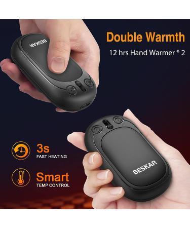 BESKAR Rechargeable Hand Warmer 2 Pack - USB Electric Pocket Heater & Powerbank for Outdoor, Golf, Raynauds - Double-Sided Heating, Quick Charge - Black - Buy Online on GoSupps.com