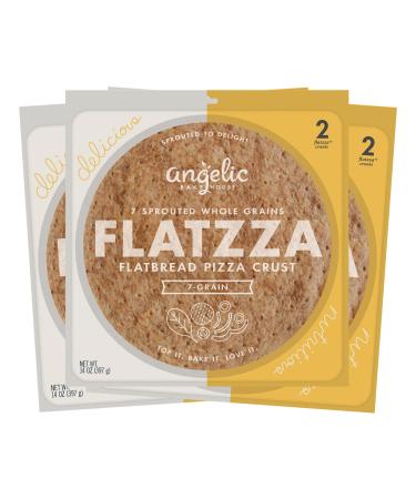 Angelic Bakehouse Flatzza Pack - 14 Ounce, Pack of 3 - Sprouted 7-Grain Flatbread Pizza Crust - Vegan, Kosher and Non-GMO (6 Crusts) Flatzza 14 Ounce (Pack of 3)