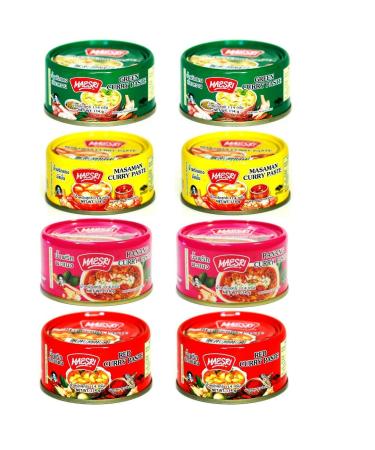 Maesri Variety Curry Paste 8pk (2) Green, (2) Red, (2) Masaman, & (2) Panang Curry Sauce (Pack of 8) 4 Ounce (Pack of 8)