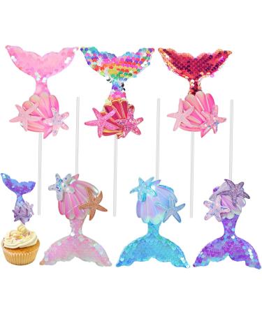 FAVOMOTO 24 Pcs Cake Decoration Girl Birthday Party Supplies Shell Cupcake Toppers Toothpick Mermaid Cake Ocean Decor Mermaid Cupcake Toppers for Girls Sea Decor Cloth Happy Birthday Flash - Buy Online on GoSupps.com
