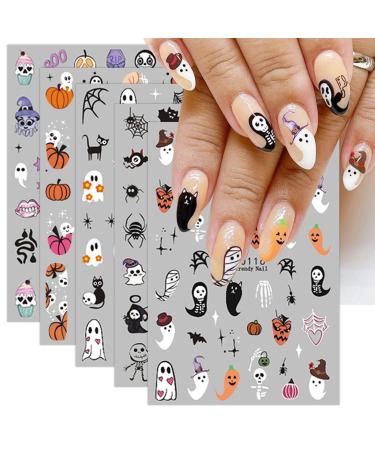 JMEOWIO 9 Sheets Halloween Cute Pumpkin Ghost Nail Art Stickers Decals Self-Adhesive Nail Supplies Nail Art Design Decoration Accessories