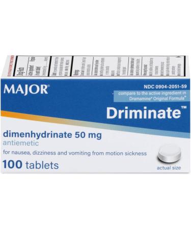 Driminate Generic for Dramamine Motion Sickness 50 mg Anti Nausea 100 count - Buy Online on GoSupps.com