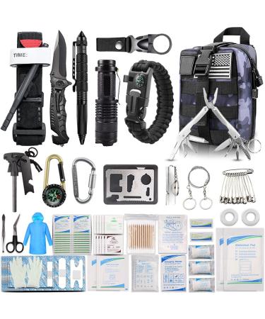 EMDMAK First Aid Kit Survival Kit, 276Pcs Tactical Molle EMT IFAK Pouch Outdoor Gear Emergency Kits Trauma Bag for Camping Hiking Boat Hunting Home Car Earthquake and Adventures Acu Blue