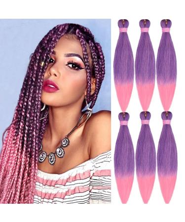 MSBELLE Braiding Hair Pre stretched 100g/Pack Pink Braiding Hair hair for braiding Hot Water Setting Ombre Braiding Hair(26 INCH, Purple Pink) 26 Inch Purple Pink