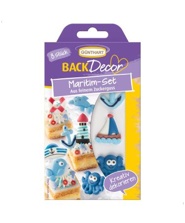 G nthart Backdecor with 8 different sugar figures Maritim Set lighthouse anchor ship sailor hat rescue ring dolphin whale 1 -pack (1 x 12 g)