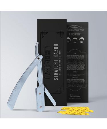 Classic Necessity Stainless Steel Straight Razor for Men | Pack Of 20 Single Straight Razor Blades | Durable Salon Quality Cutthroat Shavette With Swing Lock For Shaving And Close Beard Styling 20 Single Edge Blade + Gray …