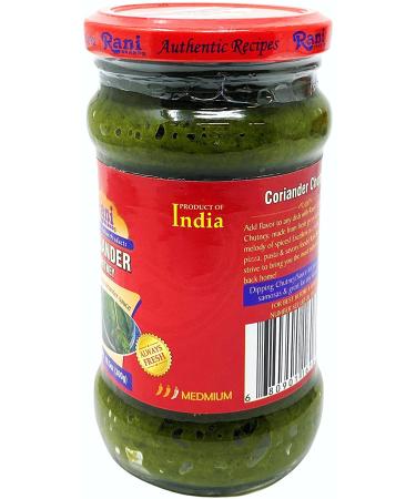 Rani Coriander Chutney 10.5oz - Ready to Eat Vegan Gluten Free Non-GMO - Indian Origin Glass Jar - 10.5 Ounce Pack - No Colors | Authentic Indian Condiment - Buy Online on GoSupps.com