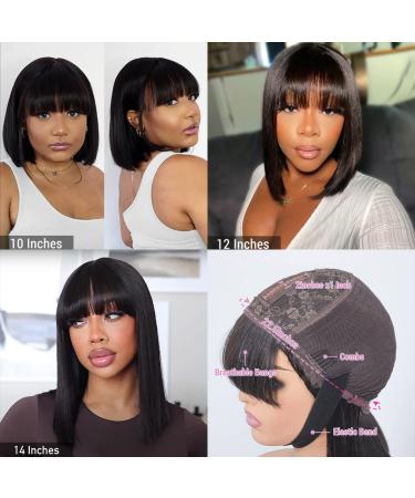 Uolova 10 Inch Black Bob Human Hair Wig with Bangs - 180 Density, Glueless, Realistic Look, HD Lace Front, Brazilian Hair - For Black Women - Buy Online on GoSupps.com