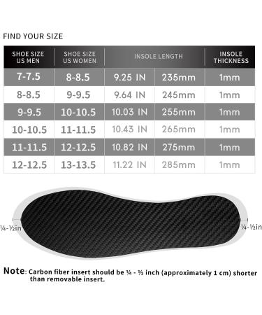 Carbon Fiber Insoles 2 Pcs 1mm Full Length Rigid Inserts for Sports | V.Step Stiffener Insole for Men & Women | Foot Support | Black | 285mm - Buy Online on GoSupps.com