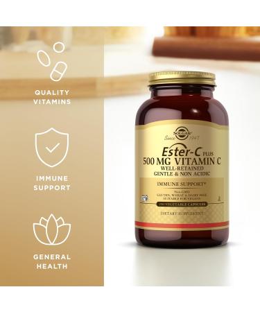 Solgar Ester-C Plus 500 mg Vitamin C (Ascorbate Complex) - 250 Vegetable Capsules - Gentle & Non Acidic - Antioxidant & Immune Support - Non GMO Vegan Gluten Free Kosher - 250 Servings 250 Count (Pack of 1) - Buy Online on GoSupps.com